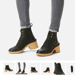 Sorel Black and Tan Leather Lace Up Boots 8.5